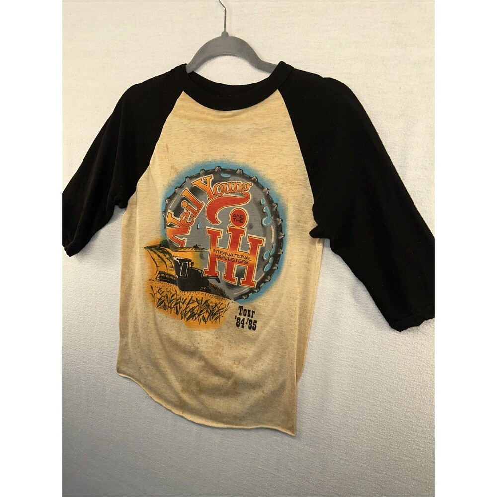 VTG 80s Shirt Neil Young International Harvesters Tour Concert Tee 1984 FlawRARE - Picture 7 of 16